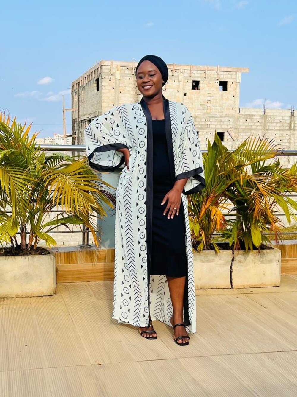 Ankara Kimono Dress - Black and White